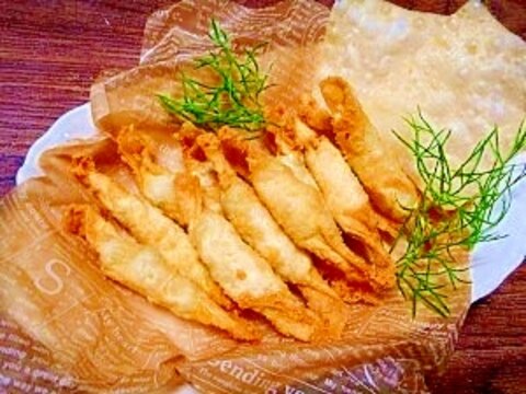 チーズと枝豆☆焼売皮巻き揚げ